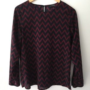 Navy and Maroon Chevron Long Sleeve Blouse